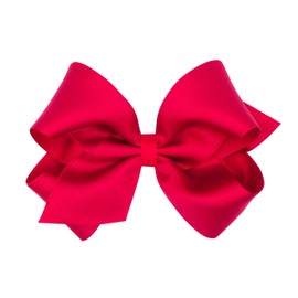 Wee Ones Girls' Crepe Satin Hair Bow with Grosgrain Underlay and Plain Wrap Center on WeeStay No-Slip Hair Clip, King, Red