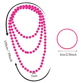 PENTA ANGEL 80s 90s Party Costume Accessory 59" Retro Plastic Neon Beaded Necklace with Silicone Jelly Bracelets for Women (Rose Red)