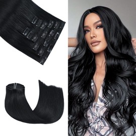Honsoo Black Hair Extensions Clip in Real Human Hair Extensions Jet Black 20in 120g 7Pcs Long Straight Soft Hair Extensions For Black Women