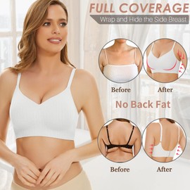 WOWENY Push Up Bra for Women Non Wired Bras Seamless Wireless Womens BrasPlus Size Sleep Bras Comfort Support Bras Soft for Everyday,White,L