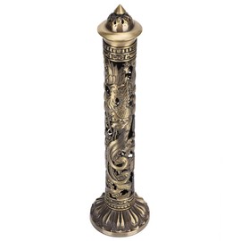 Incense Stick Holders, Dragon Phoenix Relief Craft Incense Burner, Retro Nostalgia Bronze Tone Incense Holder, Household Ornaments for Tea Room Decor 8.5 x 7cm