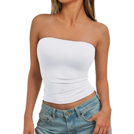 Trendy Queen Womens Strapless Tube Tops Basic Backless Sleeveless Bandeau Going Out Crop Tops Cute 2025 Summer Clothes White L
