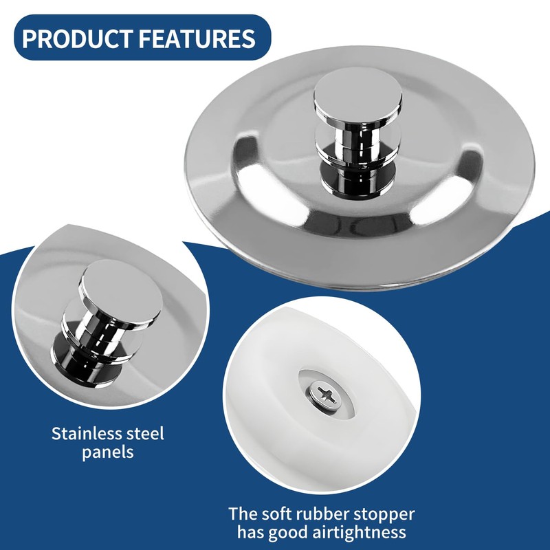 Verazquy 2PCS Universal Bath Plug Replacement – Stainless Steel Sink