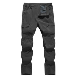 Men's Snow Ski Hiking Pants Winter Fleece Lined Softshell Outdoor Waterproof Insulated Cargo Work Pants Dark Grey XS