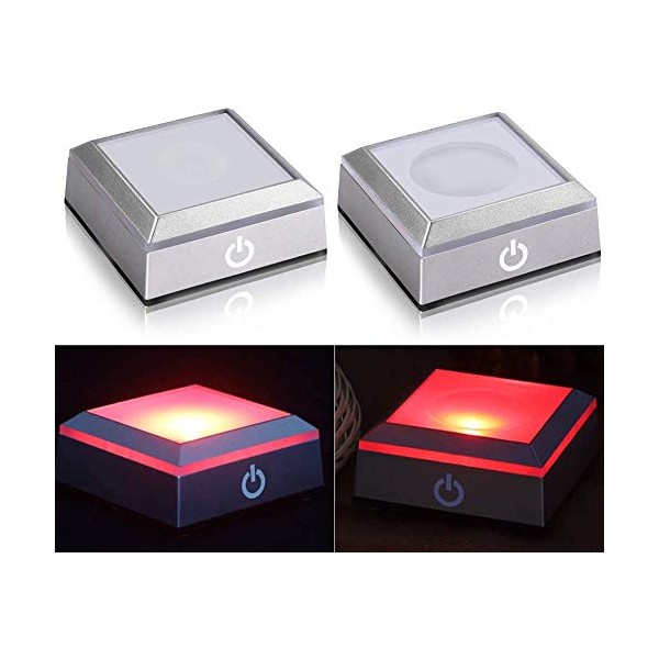 2 Pack LED Light Base Show Stand Display Plate Multicolor Display Light Base 6 Light Modes for 3D Crystal Glass Art with Sensitive Touch Switch