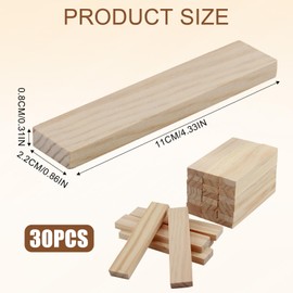 Set of 30 craft wood blocks, wooden building blocks, craft blocks, wooden 112 x 22 x 8 mm, for DIY projects, decoration and DIY, for construction and panelling