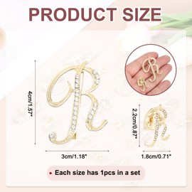 PATIKIL Rhinestone Letter Brooch Pins, 2 Sizes Initial Rhinestone Alphabet R Letter Lapel Badges Pin for Women Men Suits Dress Coat Clothes Craft, Gold Tone