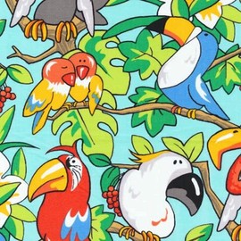Fabri-Quilt Zany Zoo Paradise Birds Parrots Light Blue Premium Quality 100% Cotton Fabric by 1/2 of a Yard.