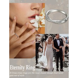 Vesitim Cubic Zirconia X Criss Cross Ring-925 Sterling Silver Wedding Ring for Women Stackable Eternity Rings for Her Rhodium Plated Size 7
