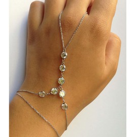 TseenYi Boho Crystal Slave Ring Bracelet, Gold Rhinestone Finger Bracelet, Vintage Layered Finger Ring Bracelet, Layered Hand Wrist Chain, Handpiece Jewelry for Women and Girls, Zinc