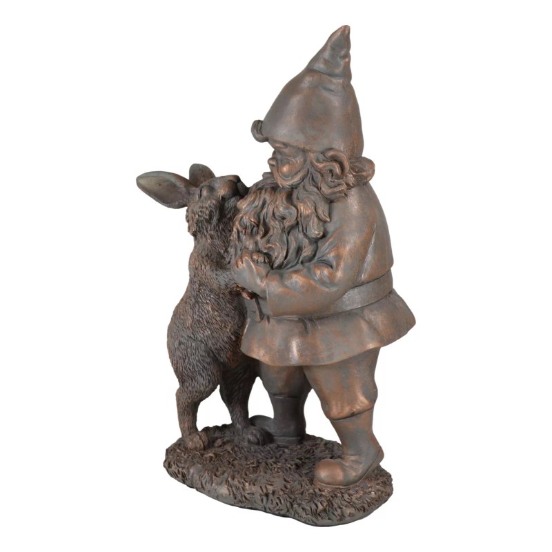 Whimsical Mr Gnome Dancing With Hare Rabbit Fairy Garden Figurine