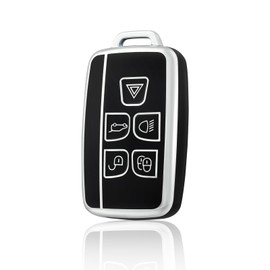 OFF WE GO Car Key Cover Case Car Key Fob for Land Rover BLand Rover Defender Discovery Freelander Range Rover Sport Jaguar XE XF XJ F-Pace F-Type Protection 5 buttons Car Key Holder Box, Black Silver