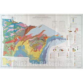 Historic Pictoric Map : Geologic map of The Lake Superior Region, Minnesota, Wisconsin and Northern Michigan, Bedrock Geology, 1982 Cartography Wall Art : 36in x 24in