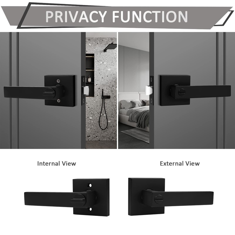 Probrico 6 Pack Square Privacy Door Levers Black Privacy Door