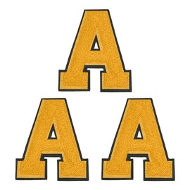 3 Pieces 4.1 Inch Yellow Chenille Letter Patches Large Alphabet Patch Iron On Alphabet Appliques Jacket Embroidered Patches Clothes Repair Appliques for DIY Crafts
