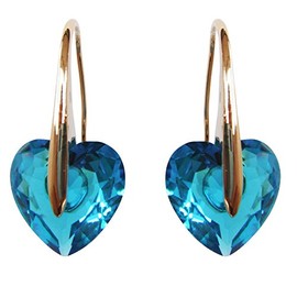 Navachi 18k Yellow Gold Plated Blue Heart Zircon Crystal Dangle Drop Az1225e Earrings