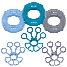 Gimars 6pcs Hand Grip Trainer 40-80LB, Stretchers for Fingers 4-8KG, Strengthening Finger Harness, Hand Training Kit Finger for Aimed Forces Relief Muscle Recovery