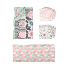 Lolli Living 4-Piece Baby Bedding Crib Set with Sparrow Pattern. Complete Set with Quilt, 2 Fitted Sheets, and Bed Skirt.