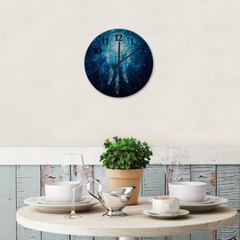 Wood Wall Clocks Non-Ticking Sweep Movement Boho Moon Dream Catcher Feather Custom Wall Clocks Fantastic Artwork Nebula Galaxy Wall Decor for New Home Bathroom Children's Room 10 Inch