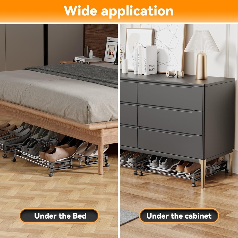 DEYILIAN Under Bed Shoe Storage with Wheels Fixable Underbed Shoe