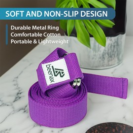 Beenax Yoga Strap Belt 1.85M, 2.5M, Extra Long Adjustable Strong Cotton 6ft 8ft with D-Ring Buckle, Exercise & Fitness Stretching for Yoga, Pilates, Dance, Gym Workouts and Physical Therapy