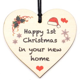 HONZEE Happy First Christmas In New Home House Warming Gifts for Friends Christmas Decoration Bauble For New House Heart Friendship Couple Gift 1st Christmas Plaque
