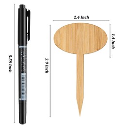 OBTANIM 75 Pack Bamboo Oval Plant Labels with A Marker Pen, Garden Markers Sign Plant Tags for Seedling Potted Herbs Flowers Vegetables
