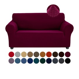 Joccun Christmas Stretch Loveseat Couch Cover Slipcover, 1-Piece Sofa Cover for 2 Cushion Couch Spandex Jacquard Washable Furniture Protector Cover for Living Room,Kids,Pets（Loveseat,Burgundy）