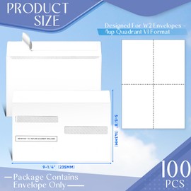 Sayglossy 100 Pcs W2 Envelope-4up V1(Quadrant) Tax Envelopes Tax Self Adhesive Envelopes Double Window Security Envelopes(9-1/4" x 5-5/8")