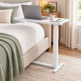 Adjustable Overbed Laptop Table – Rolling Bedside Desk with Casters