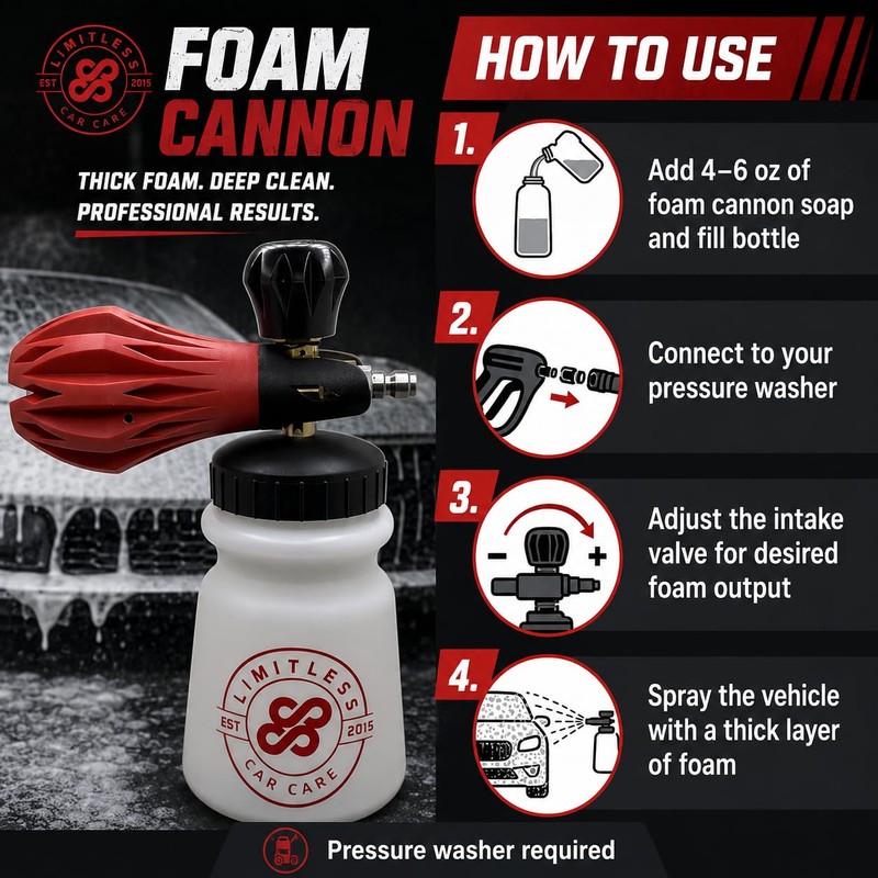 Limitless Car Care® Extreme Release Pressure Foam Cannon Adjustable Nozzle