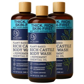 Dr. Jacobs Naturals Pure Castile Soap Liquid Body Wash, Peppermint - All Natural Soap Infused with Vitamin E and Aloe Vera to Moisturize Dry and Sensitive Skin - Made in the USA - 32 oz, Pack of 3