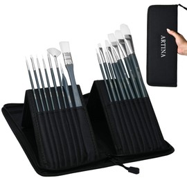 Artina Paint Brush Set Amsterdam - 17 Piece Brush Set with Bag in Black - Brush Holder for Painting Brushes Acrylic Paints & More - Painting Brush Set Large with Case