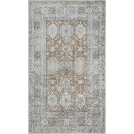 RugOver Machine Washable Area Rug, Pet-Friendly and Non-Slip Indoor Carpet for Kitchen, Bathroom, Living Room, Home Floor Decoration(Ivory/Walnut, 3' x 5')