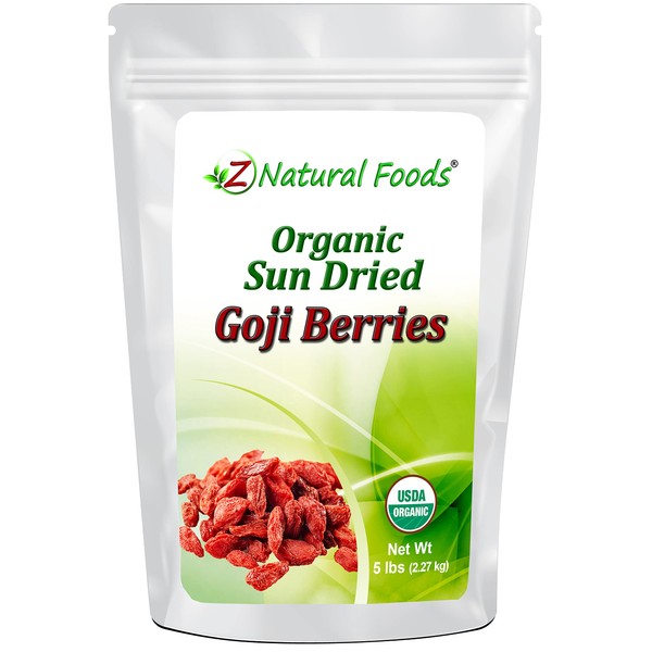 Organic Goji Berries - Bulk 5 lb Size - Raw Sun Dried - Premium Quality - Perfect Berry For Snacks, Smoothies, Cereal, Yogurt, Baking, Salads, Recipes - Non GMO, Vegan, Gluten Free
