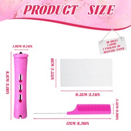 71PCS Perm Rods Hair Rollers Perm Kit, 40 Perm Rods 1 Comb and 30 Paper Plum Red Hair Roll 0.75inch for Long Short Hair Styling Tool Hair Curlers Diy Hairstyle