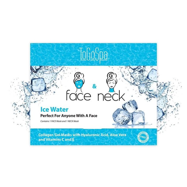 ToGoSpa FACE & NECK | Preimum Clean Collagen Gel Mask with Hyaluronic Acid, Aloe Vera, Vitamins C & E (Ice Water)