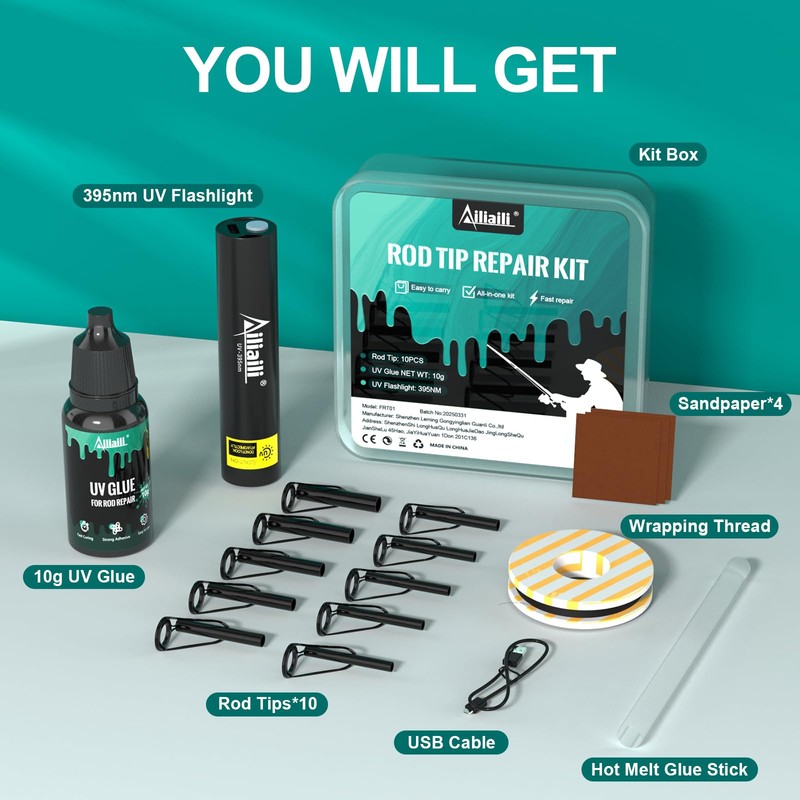 ailiaili Fishing Rod Tip Repair Kit, Easy&Fast Fishing Pole Tip