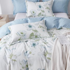 OAITE Duvet Cover Set Queen Size Floral Pattern 500 Thread Count Ultra Soft 100% Cotton Duvet Cover Sets 3-PC, Breathable Duvet Cover with Zipper Closure & Corner Ties