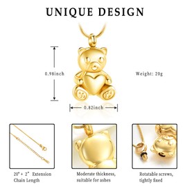 Stainless Steel Teddy Bear Pet Urn Ashes Pendant Memorial Ash Keepsake Cremation Jewelry Necklace