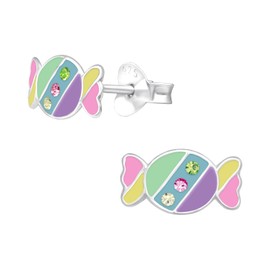 Bungsa Colourful candy stud earrings with coloured zirconia stones made of .925 sterling silver, Silver, Cubic Zirconia