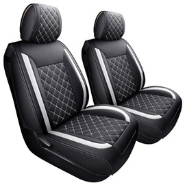 Tomatoman Tacoma Seat Covers Customized for 2005-2025 Sport Double Cab SR V6 Pickup Truck, Waterproof Faux Leather Car Cushions(2 PCS Front, Black-White)
