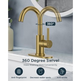 FORIOUS Gold Bathroom Faucet 1 Hole with Deck Plate, Single Handle Brushed Gold Bathroom Faucet Single Hole, Gold Kitchen Bar Sink Faucet One Hole with 360° Swivel Gooseneck, Gold Bar Faucet RV