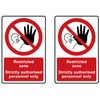 Restricted Zone Plastic Signs, Strictly Authorised Personnel Only, Pack of