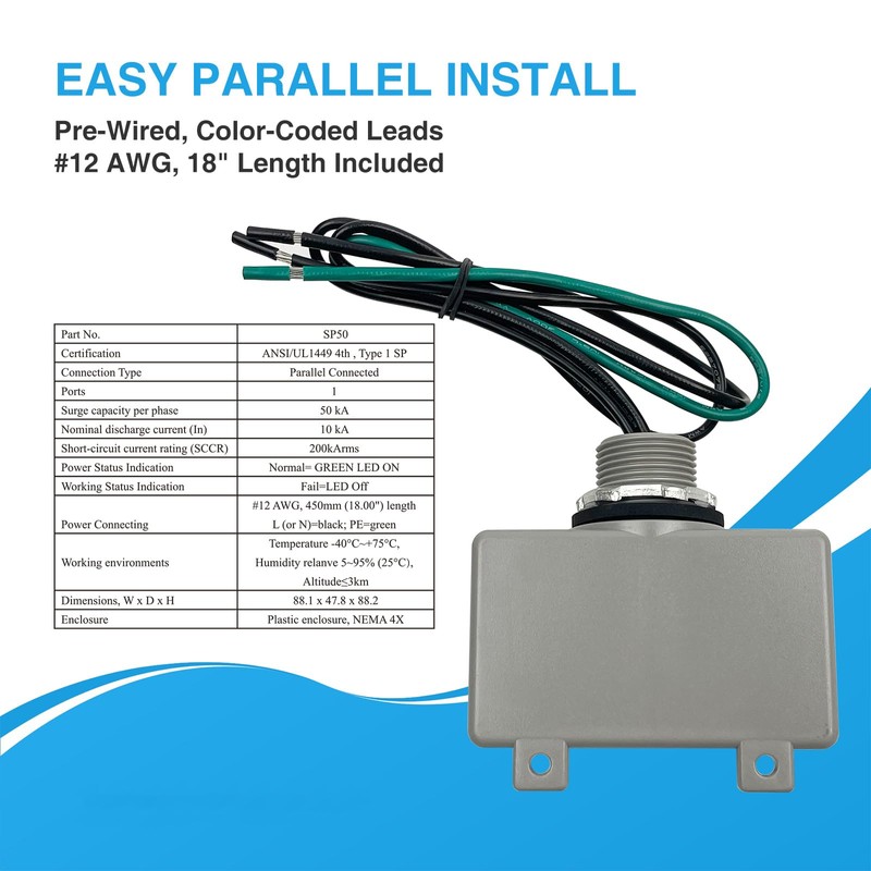 Long Term SP50 120/240VAC Universal HVAC Whole House Surge Protective