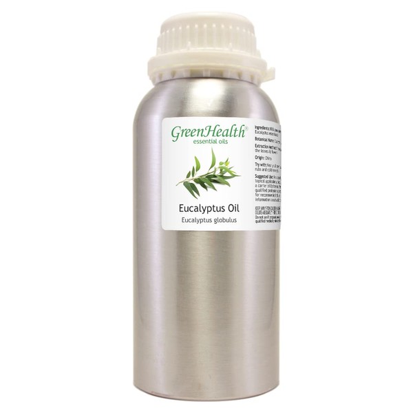 Eucalyptus Globulus Essential Oil – 16 fl oz (473 ml) Aluminum Bottle w/ Plug Cap – 100% Pure Essential Oil – GreenHealth