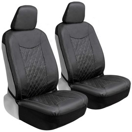Motor Trend Black Stitched Faux Leather Car Seat Covers – Premium Automotive Bucket Front Seat Covers, Made for Vehicles with Removable Headrests, Fits Most Car Truck SUV