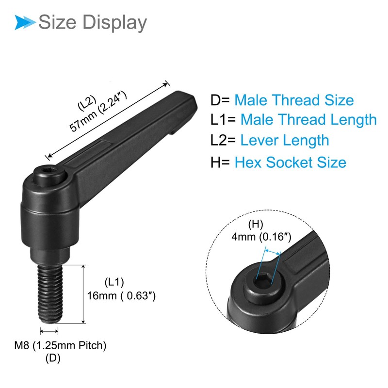 CoCud Clamp Lever Handle M8 x 16mm Male Thread Adjustable