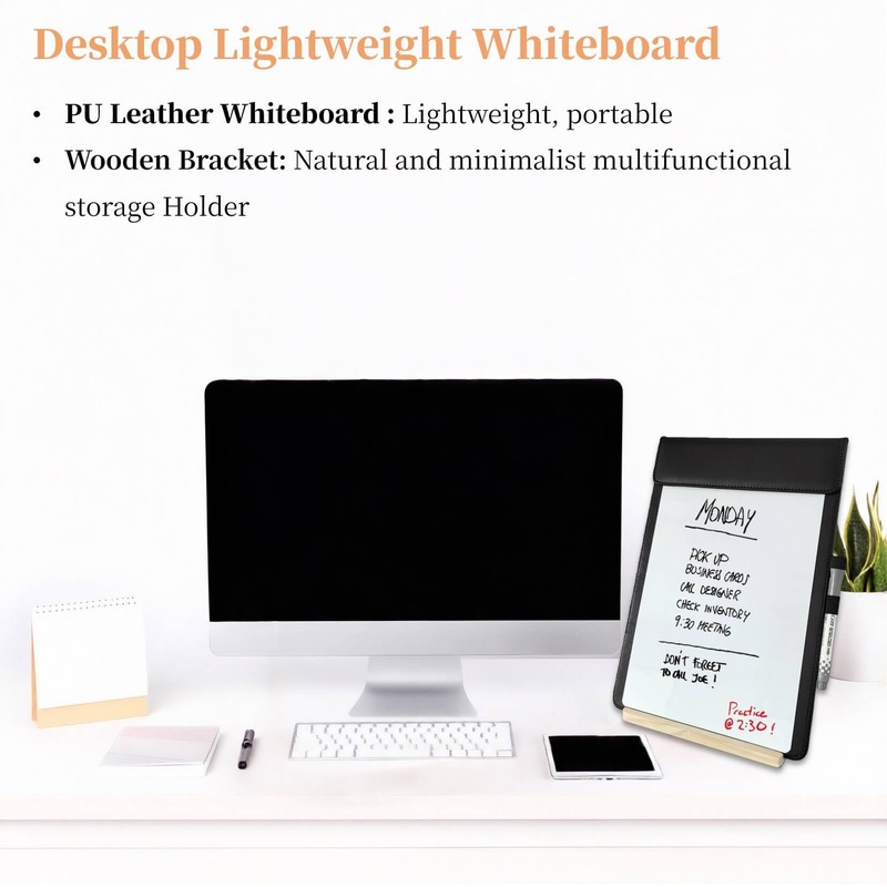 iNenya Magnetic Dry Erase Board with Clipboard,PU Leather Desktop Whiteboard