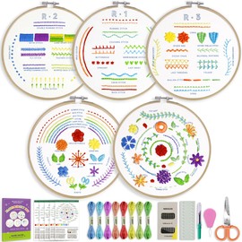 CYANFOUR 5 Stage Starter Embroidery Kit for Beginners Adults and Teens, Easy to Learn 33 Different Stitches from Video & Instruction, Needlepoint Kits for Adults with Stamped Embroidery Patterns.